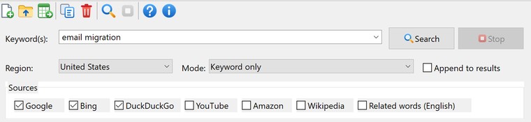Keywords Search Tool settings