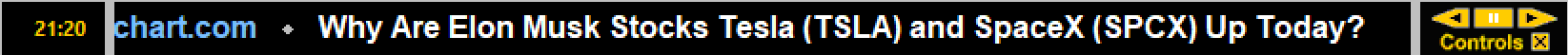 News Ticker Application Bar scrolling headlines with source names, a clock and the Controls panel