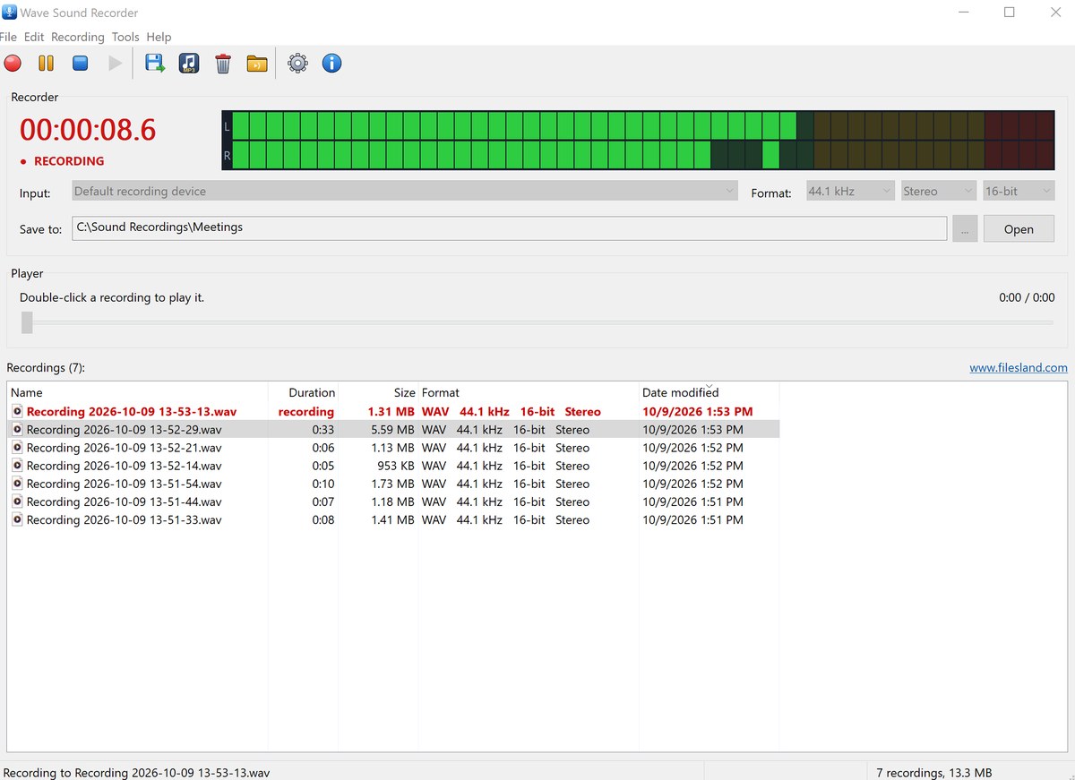 Wave Sound Recorder main window
