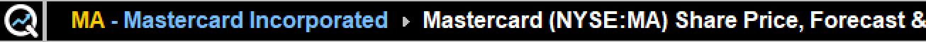 Stock News Ticker bar showing the symbol MA, the company name Mastercard Incorporated and a headline