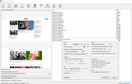 Website Thumbnail Capture main window