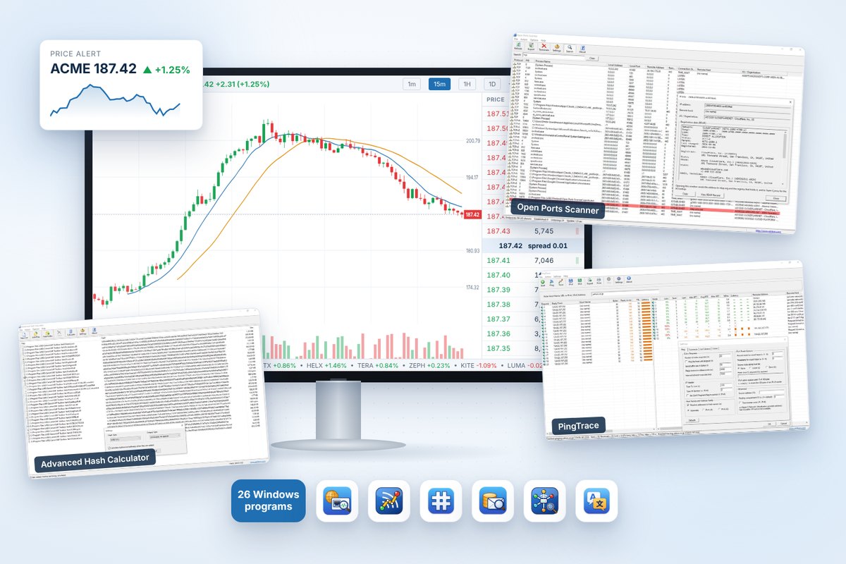Stock trading terminal with a candlestick chart and keyboard