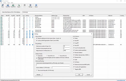 WinTraceRoute main window